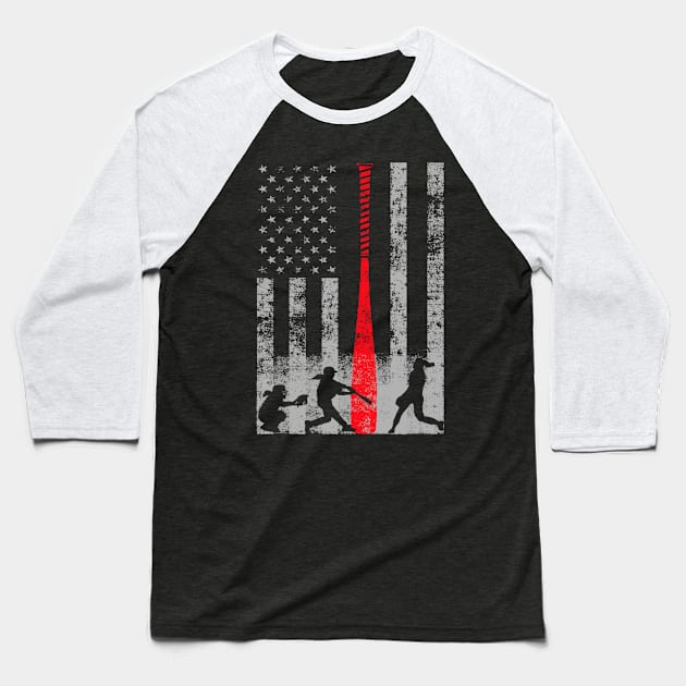 Red American Softball Flag Baseball T-Shirt by QUYNH SOCIU